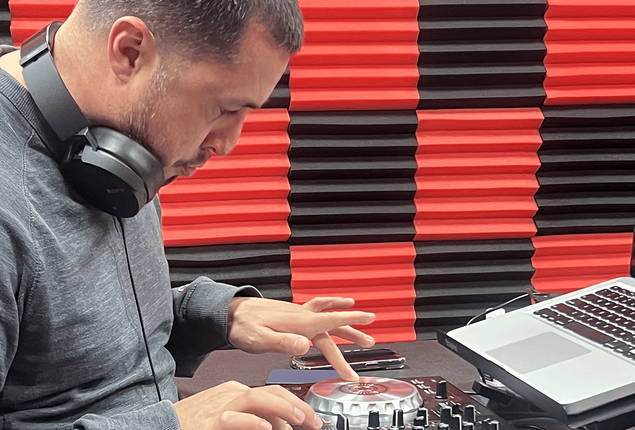 Student DJing at Cuts Academy